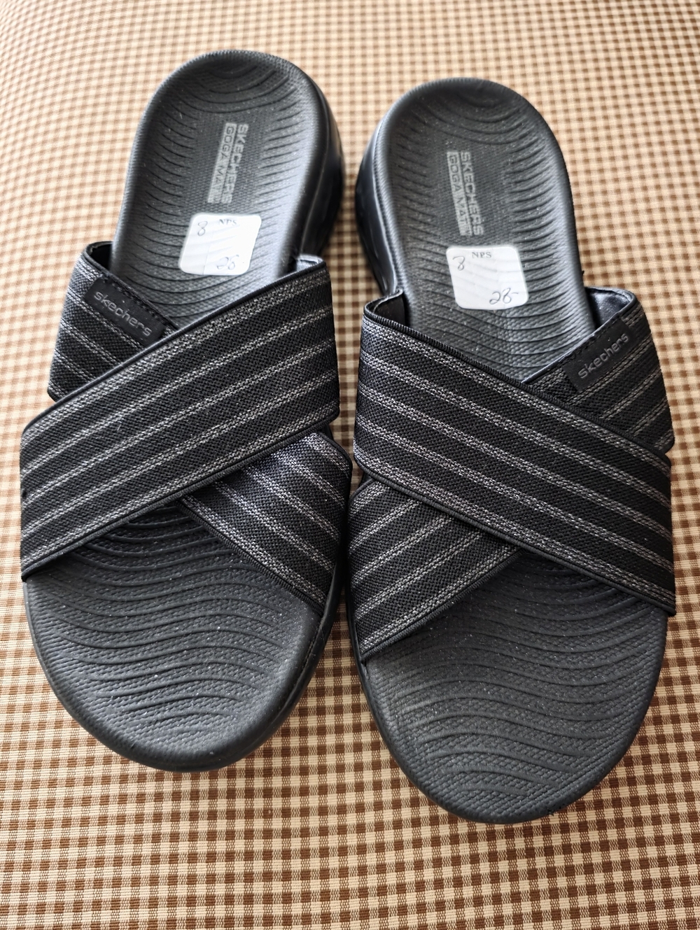 Skechers Go Walk Flex Goga Mat Black & Gray Cross-Band Slide Sandals - NEW